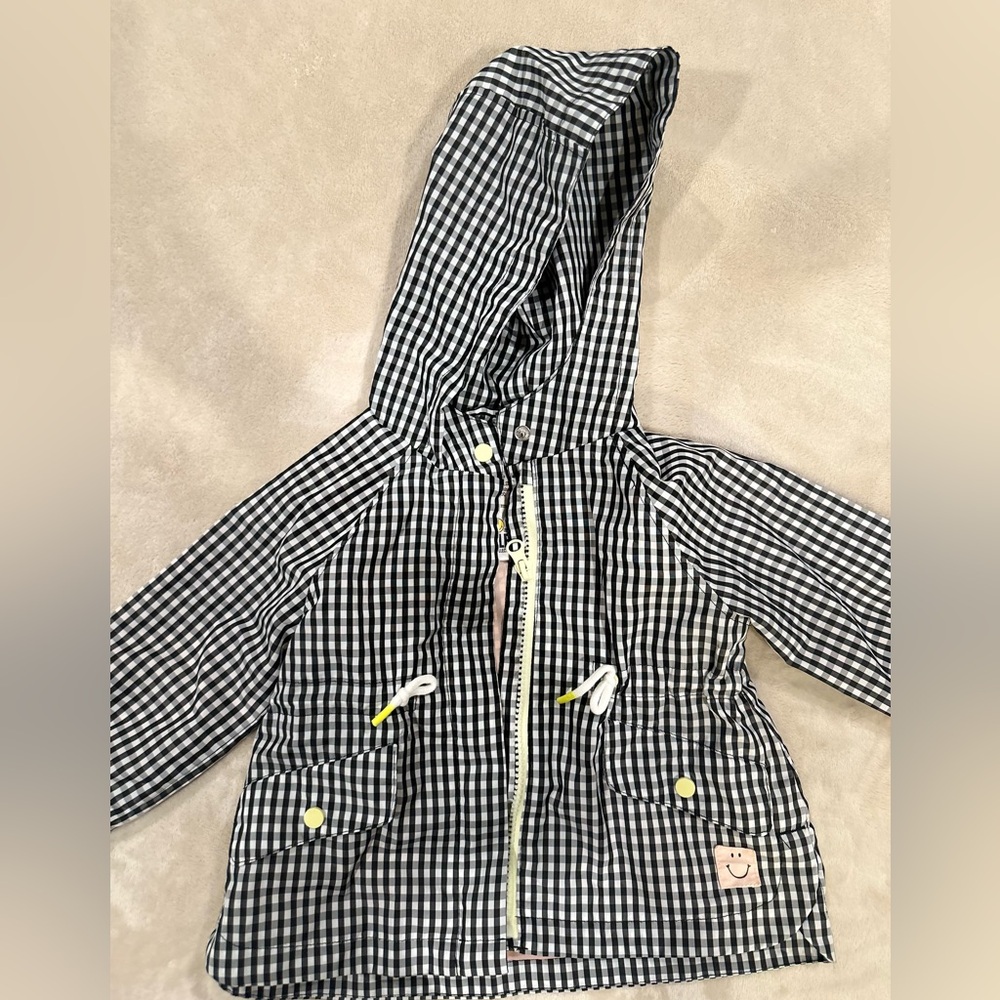 Zara Smiley Happy Collection, Size 9 - 12 Months, Checked Hooded Rain Jacket - Picture 2 of 8